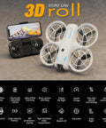 4K Camera Drone For Beginners With Altitude Hold And One Key Takeoff Landing Auto Follow 3 Speed Modes Stunt Roll Live Phone Feed Easy RC Quadcopter next to controller with phone display