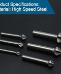 Aracombie 6-pack 3-flute 90° countersink drill bits, HSS, front view