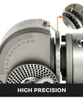 Badass Heavy Duty Dividing Head Indexing Kit With 4 Inch Three Jaw Chuck Mt2 Tailstock For Cnc Milling Grinders 90 Degree Tilt Adjustments showing precision measurement scale.