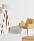Tall Tripod Floor Lamp With Wood Legs And Cream Drum Shade, Modern Mid Century Style LED Lamp For Living Rooms, Bedrooms, And Home Offices