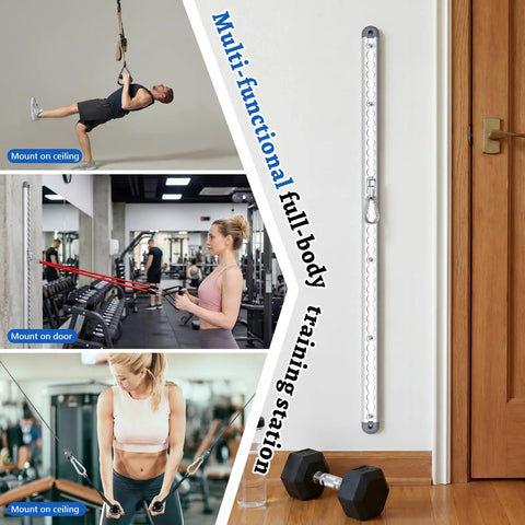 Adjustable Aluminum Wall Mount Fitness Anchor System With Two 40 Inch Rails For Home Gym and Garage showcasing versatile workouts.