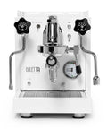 Next Level Home Bar Essentials Italian Handcrafted Espresso Machine With Heat Exchanger And E61 Manual Controls Badass Stainless Steel Chassis Three Liter Tank Fresh White Finish front view with controls and pressure gauge