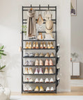 7 Tier Shoe Organizer With Hooks And Side Pocket Freestanding Shoe Rack For Front Door Entryway Holds 21 To 28 Pairs