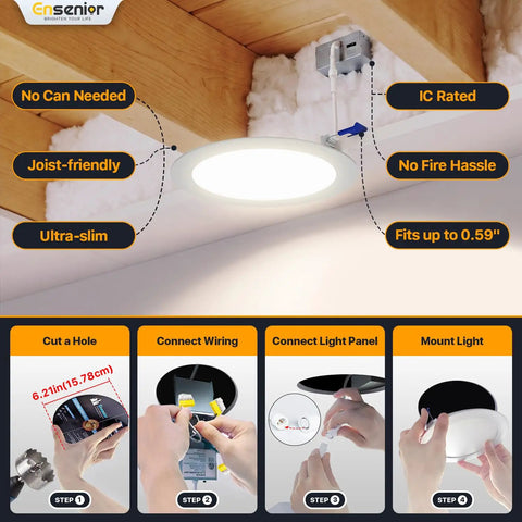 24 Pack 6 Inch Led Recessed Lights Canless Wafer Bulb 5000k Daylight White Dimmable High Output No Sweat Retrofit Setup Smooth Dimming Sleek Trim For Kitchens Bathrooms