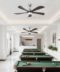 Neojoyoenix 52" 5PCS Solid Wood Blades Ceiling Fan with Lights Remote Control in a modern pool hall setting.
