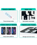 Close-up of Dual Color Blue And Pink LED Car Light Sign features: touch switch, 2835 LED, three display modes, fiberglass panel.