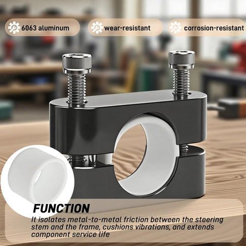 Close-up of Beefed Up Steering Stem Bushing Collar Bearing Seal And Holder Nut Tool Kit for Yamaha ATV on wooden surface