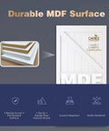 Durable MDF surface of 42 Inch By 84 Inch Five Panel Sliding Barn Door With Tempered Frosted Glass, prefinished, water-resistant.