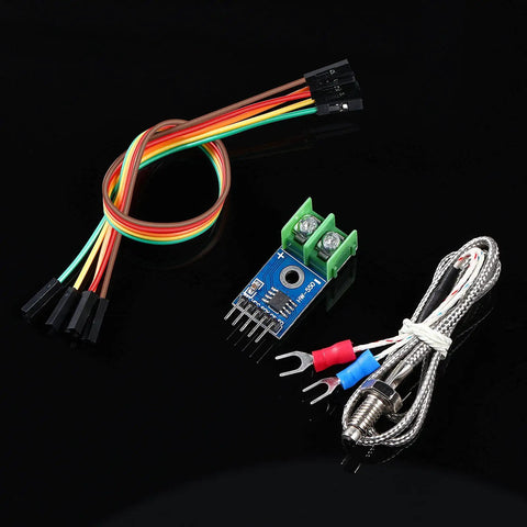 Four Pack Max6675 Thermocouple Module And K Type Temperature Sensor Kit For Arduino And Raspberry Pi with cables on black background