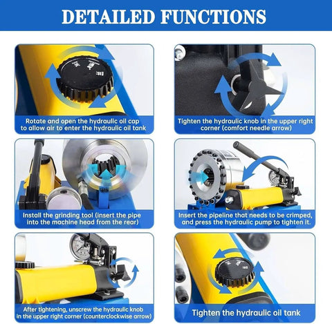 Detailed functions of Heavy Duty Professional Manual Hydraulic Hose Crimping Tool With Eight Precision Dies for easy use.