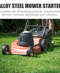 Red lawn mower with alloy steel starter, compatible with Push Button Start Electric Engine Drill Bit Adapter 8mm Hex Quick Start for Lawn Mower Leaf Blower and String Trimmer Cordless Power Attachment Tool No More Pulls.