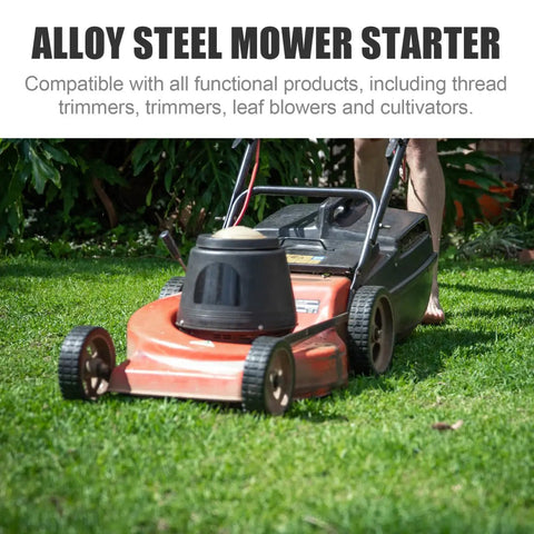 Red lawn mower with alloy steel starter, compatible with Push Button Start Electric Engine Drill Bit Adapter 8mm Hex Quick Start for Lawn Mower Leaf Blower and String Trimmer Cordless Power Attachment Tool No More Pulls.