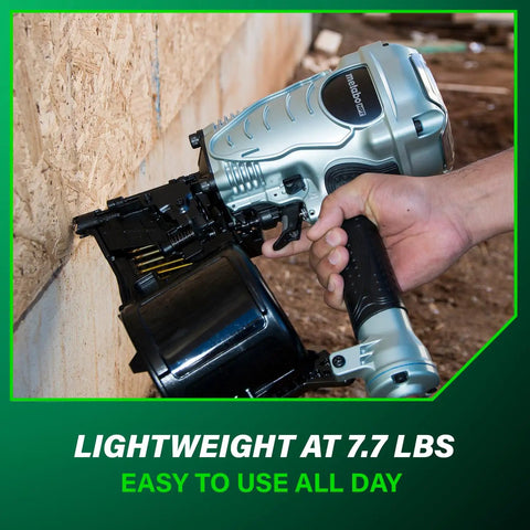 Hand holding Coil Framing Nailer For One And Three Quarters To Three And One Half Inches Pro Preferred Pneumatic Framing Tool