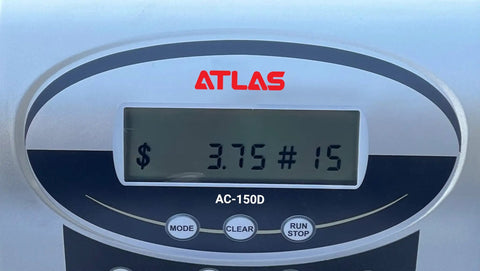 Automatic Coin Counter And Sorter With Digital Display For Loose Change Processing showing $3.75 total with AC-150D model.
