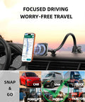 MagSafe Car Phone Mount With 14 Inch Gooseneck Long Arm Extension, installed on car dashboard for map navigation.