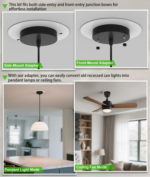 Give Your Outdated Can Light A Total Glow Up With This Hassle Free Recessed Conversion Kit Made For 5 Or 6 Inch Fixtures with side and front-mount adapters.
