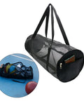 Mesh Duffel Dive Bag For Scuba Gear Foldable And Heavy Duty With Zipper, PVC material, large capacity, holds sports equipment.