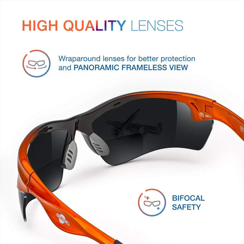 Rebel Bifocal Safety Glasses 2.5 Diopter Clear Lenses ANSI Z87 Plus Impact UV Protection Built In Reader Polycarbonate Frames Side