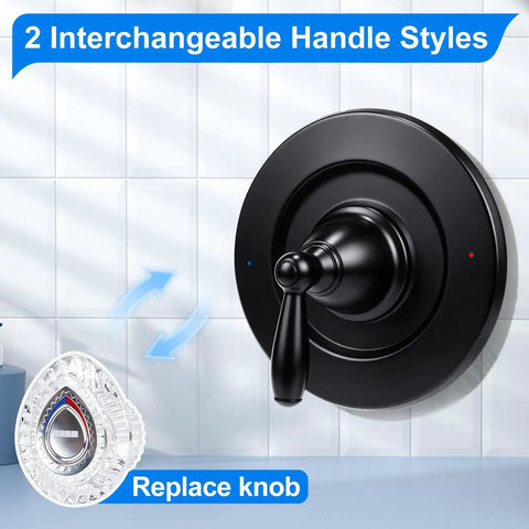 Upgrade Your Bathroom With This Sleek Shower Trim Kit Compatible With Moen T470 Chateau Tub And Shower Valve Featuring Easy Install Distinct Red Blue Indicators For Ultimate Water Control Style. Black metal shower trim kit with interchangeable lever and crystal knob.