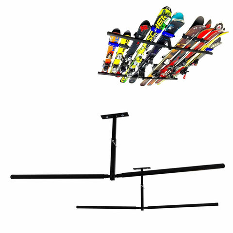Adjustable Ceiling Ski And Snowboard Rack For Overhead Storage Double Sided Heavy Duty Steel Mount Holds Up To 150 Lbs