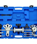 Nine Way Two Thirds Jaw Bearing Hub Gear Seal Remover Tool And Nineteen Piece Heavy Duty Slide Hammer Puller Kit in blue case