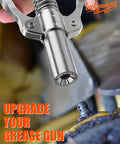 Grease gun coupler with spring-loaded clamp and metal finish, for 1/8-inch NPT grease guns