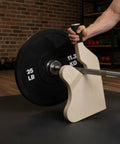 Wooden Barbell Lifter and Deadlift Jack for Easy Plate Loading Labor Saving Tool with Non Slip Handle in gym setting