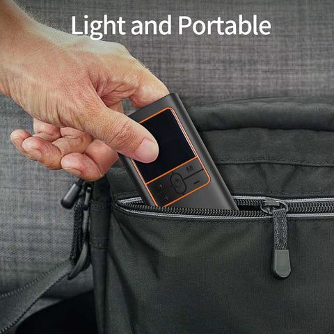 Hand placing 150 PSI Cordless Air Compressor And Tire Inflator With Auto Shut Off And Rechargeable Battery into backpack pocket