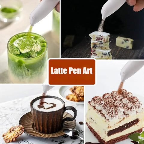 Latte Art Electric Pen For Coffee And Dessert DIY, Battery Powered Spice Pen decorating latte and desserts finely.