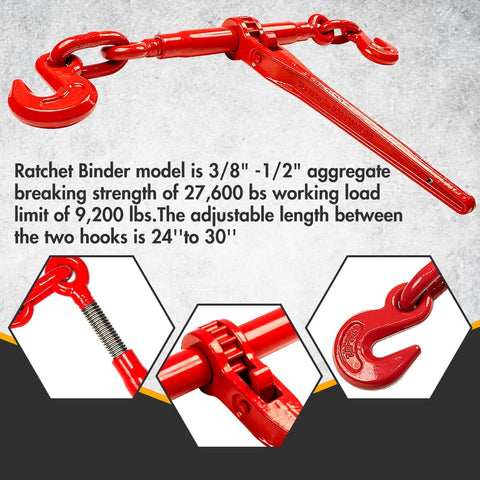 Ratcheting Chain Binder Three Eighths To One Half Inch Four Pack Load Binders With 9,200 Lbs Working Load Limit And 27,600 Lbs Break Strength