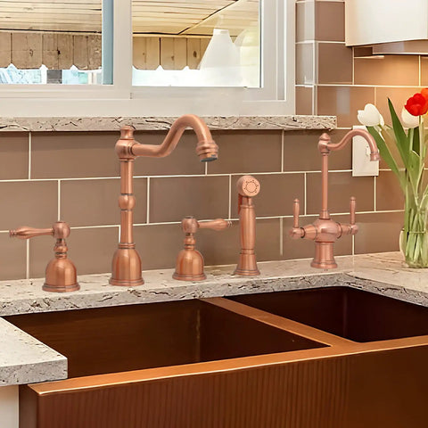 Two-Handle Copper Drinking Water Filter Faucet With Dual Lever Hot And Cold Water, brass construction, ceramic cartridge, kitchen