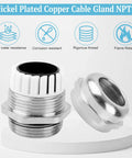 Heavy Duty Tough As Nails 1 Inch NPT Nickel Plated Copper Waterproof Cable Gland 2 Pack With Sealing Nuts Lock Rings And Gaskets Fits Cables 18 To 25 Millimeter For Outdoor Electrical Panels Industrial Equipment And Automotive Use, 1-inch gland with cap