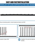 Top Notch Black Metal Deck Railing Kit With Weather Resistant Coating No Fuss Install shown in installation steps with brackets.