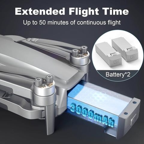 Dope 4K Camera Drone For Adults And Beginners With Foldable Design showing dual batteries for extended 52 min flight time