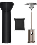 Heavy Duty Round Patio Heater Cover Weatherproof Oxford Fabric UV Resistant Waterproof Dust Proof Snow Proof Wind Proof With Zipper And Storage Bag Fits Most 89H X 33D Dome Round Stand Up Gas Heaters shown with dome heater and storage bag.