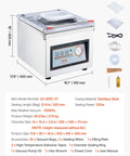 Front view: VEVOR stainless steel chamber vacuum sealer, 320W, 12.6 in sealing length, clear lid