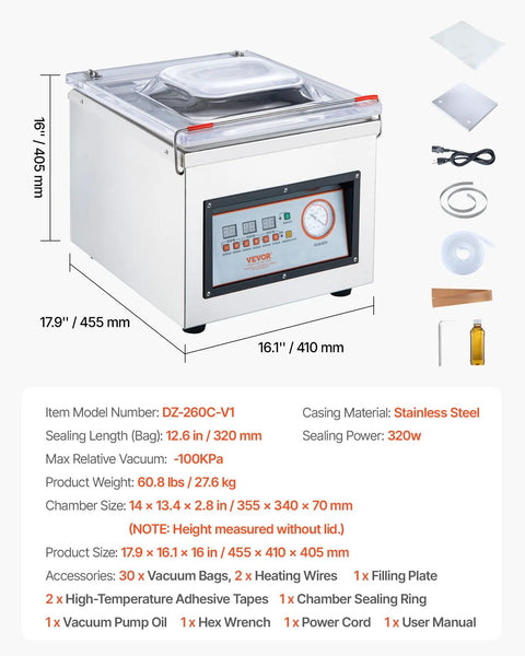 Chamber Vacuum Sealer 320W Power For Wet Foods And Meats Vacuum Packing Machine For Marinades And More Compact 12.6 Inch Seal Length