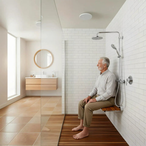 20 Inch Teak Folding Shower Seat Wall Mounted Fold Down Bench For Small Bathrooms Built Tough Teak Wood Stool Inside Shower