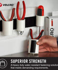 Heavy Duty Industrial Hook And Loop Fasteners With Rock Solid Adhesive Backing Water Resistant Sticky Pads For Indoor And Outdoor Use Tough Circular Disc Strips Hold Up To Ten Pounds mounted on wall organizing tools.