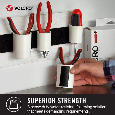 Heavy Duty Industrial Hook And Loop Fasteners With Rock Solid Adhesive Backing Water Resistant Sticky Pads For Indoor And Outdoor Use Tough Circular Disc Strips Hold Up To Ten Pounds mounted on wall organizing tools.