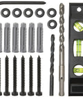 Lag Bolt Kit For TV Wall Mount With M8 Lag Screws, Wall Anchors, Washers, Bubble Level, Allen Key, And Two Drill Bits