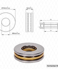 Diagram and close-up of 8x16x5mm Thrust Ball Bearing Set For Tiny Gizmos And Micro Machines Flat 3 Part High Axial Load Chrome Steel
