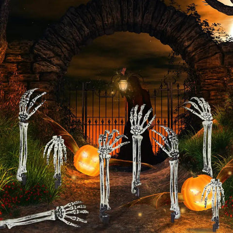 10 Pack Realistic Skeleton Arm Decorations For Garden And Lawn Halloween Decor with graveyard stakes and yard signs for parties