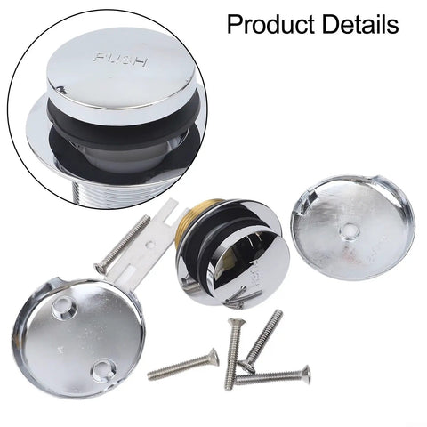 Single Hole Bathtub Drain Kit Silver Plastic Overflow with chrome parts and screws for easy installation.