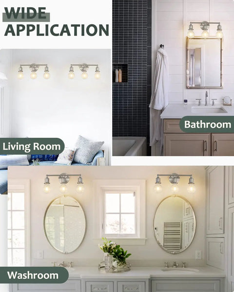 Three Light Vanity Fixture In Brushed Nickel, Modern Farmhouse Wall Sconce For Bathroom Or Over Mirror in different rooms