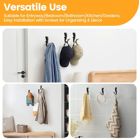 Hella Sturdy Mermaid Cast Iron Hooks, Rustic Black Wall Plant Hangers For Cozy Spaces, heavy-duty hooks holding hats and jackets.