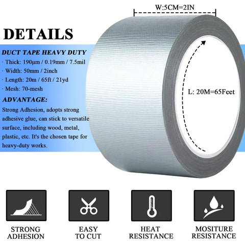 2 Pack Heavy Duty Duct Tape Waterproof And Heat Resistant With Tough As Nails Adhesive details infographic