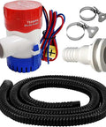 Pro Grade 12V Bilge Pump Kit With 3/4 Inch Outlet, 6.5 Ft Kink-Free PVC Hose, Thru Hull Fitting And Stainless Steel Clamps, 750 GPH Water Pump