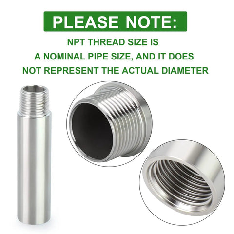 Beefy 304 Stainless Steel Pipe Fittings 1 Inch NPT Male To 1 Inch NPT Female, close-up of 4 Inch Thickened Nipple Cast Connector