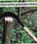 Long Handle Hand Scythe For Weeding And Cultivation Heavy Duty Manganese Steel Garden Tool on tree stump